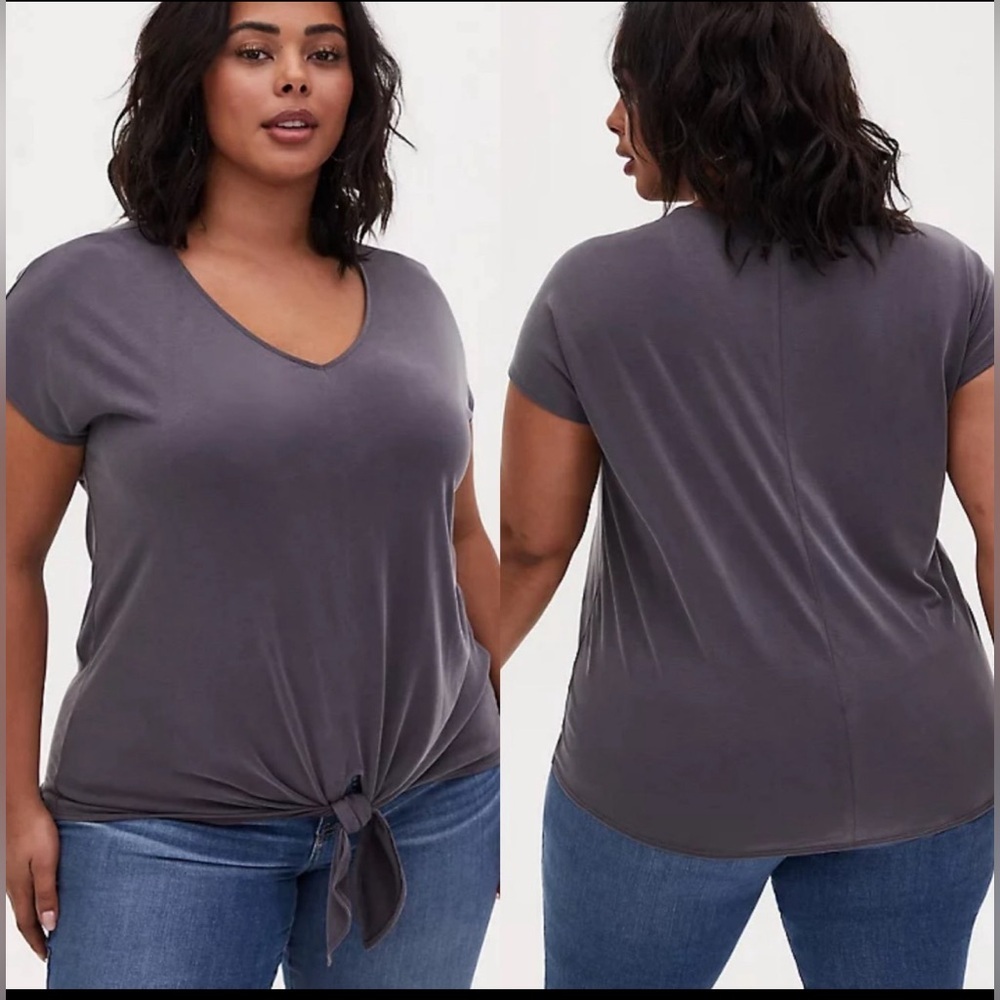 Torrid - size 1 - Grey, Steel Cupro V neck knotted blouse EUC